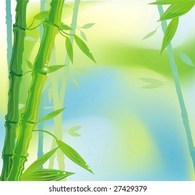 meshed background with bamboo stalks and leaves