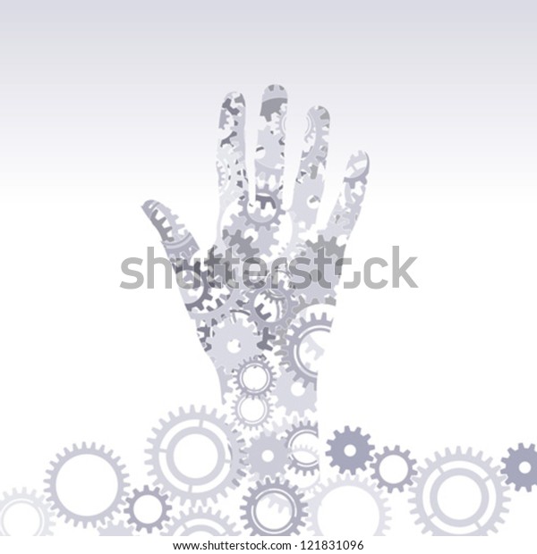 meshing gear with\
hand