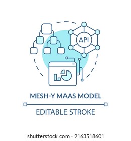 Mesh-y Maas model turquoise concept icon. Mobility as service model abstract idea thin line illustration. Isolated outline drawing. Editable stroke. Arial, Myriad Pro-Bold fonts used
