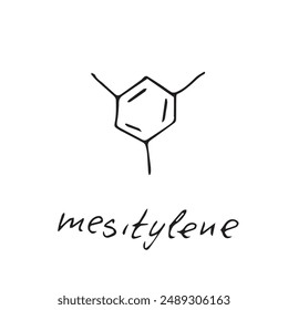 Mesitylene molecule formula. Hand drawn imitation of mesitylene structural model, chemistry skeletal formula, sketchy vector symbol