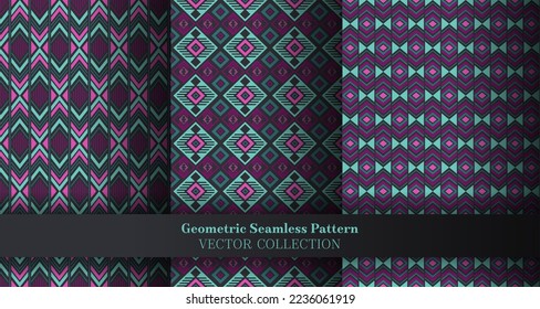 Mesmeric geometrical chevron seamless pattern bundle. Tribal tracery ethnic patterns. Chevron zigzag geometric vector endless background set. Cover background templates.