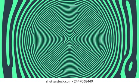 Mesmerize Spiral Psychedelic Art Vector Hypnotic Pattern Turquoise Abstract Background. Vortex Radial Structure Acid Trip Hallucination Effect Green Abstraction. Optic Illusion Crazy Illustration