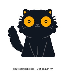 Mesmerized cute black cat vector cartoon character isolated on a white background.