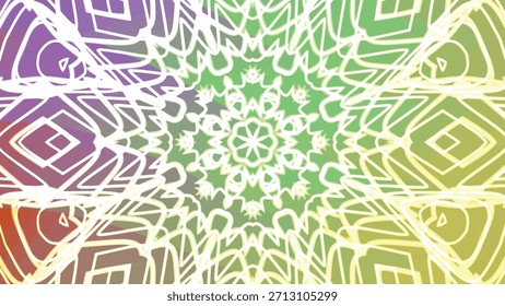 Mesmerizing abstract animation of glowing lines and shapes with a vibrant colorful background, Abstracts Twirls Kaleidoscope A, Stock royalty free.