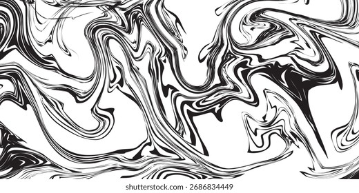 Um fundo abstrato hipnotizante com tinta preta girando graciosamente em uma superfície branca, criando um efeito fluido e marmoreado com curvas dinâmicas e linhas fluidas.