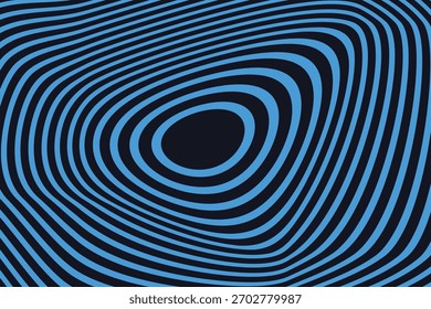 um fundo abstrato hipnotizante com linhas azuis concêntricas em um fundo preto, criando uma ilusão óptica.