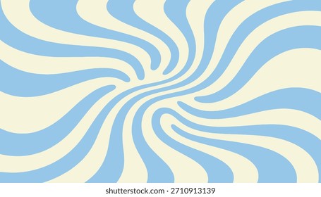 Um fundo abstrato hipnotizante com ondas giratórias de azul claro e creme, criando um efeito visual retro, psicodélico e hipnótico.