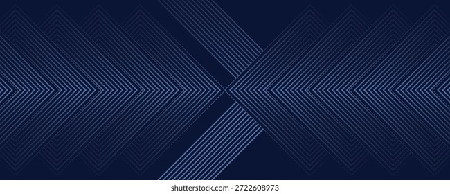 Composición geométrica Abstractas hipnotizante: una danza simétrica de líneas convergentes, serenidad radiante y sofisticación en un lienzo azul marino oscuro degradado que evoca la profundidad