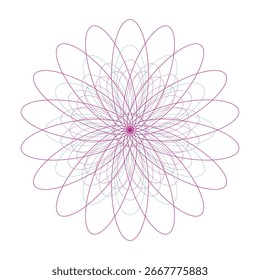 A mesmerizing abstract geometric design featuring concentric circles and petal-like shapes in shades of pink and purple, creating a beautiful floral illusion.