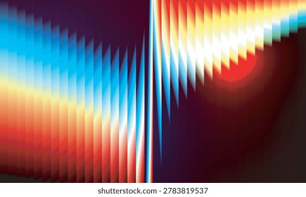 A mesmerizing abstract image featuring a vibrant rainbow colored light wave pattern with a gradient effect, set against a dark background, showcasing a dynamic interplay of colors and light.