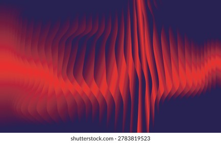 A mesmerizing abstract image featuring wavy red lines on a dark blue background, showcasing a dynamic interplay of light and color with varying line thicknesses