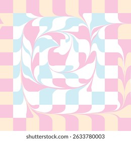 Mesmerizing Abstract Pastel Swirl Pattern with Checkerboard Grid Background