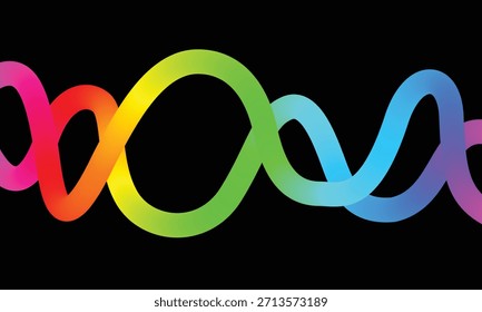 Un fascinante patrón abstracto de líneas onduladas fluidas y coloridas que crean una sensación de movimiento y energía contra un fondo negro.