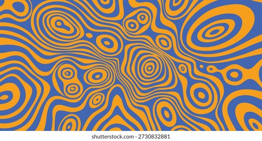 A mesmerizing abstract pattern featuring swirling, organic lines in vibrant orange and deep blue, creating a hypnotic visual effect.