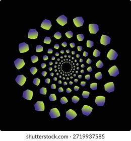 Una fascinante espiral abstracta de Formas brillantes de color verde lima y púrpura profundo que crean una ilusión visual hipnótica