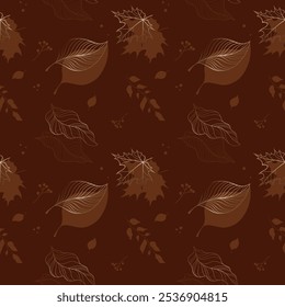 A mesmerizing autumn pattern filled with a variety of leaves in warm yellow and brown tones.