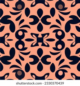 Mesmerizing black and pink abstract design graces a soft pink background, featuring a seamless and repeating fabric pattern with echoes of art nouveau influence.