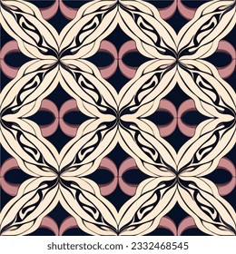 Mesmerizing black and pink pattern adorned with circular shapes. The elegant blend of Art Nouveau and Art Deco styles creates a captivating visual motif.