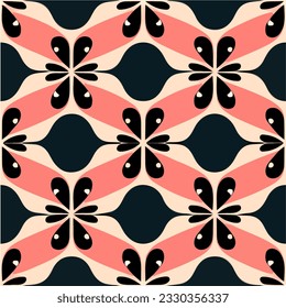 Mesmerizing black and pink pattern on a deep black background, resembling a delightful melting in coral motif, creating a seamless and enchanting pattern design.