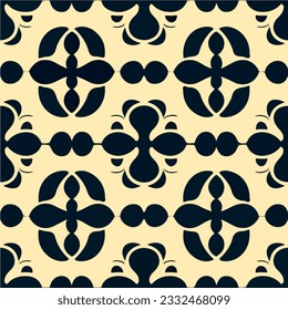 Mesmerizing black and white art nouveau pattern, gracefully repeated on a vibrant yellow backdrop, forming an elegant and seamless fabric design.