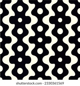 Mesmerizing black and white pattern filled with circles, creating an op art effect with bold and prominent motifs in a seamless repeating pattern.