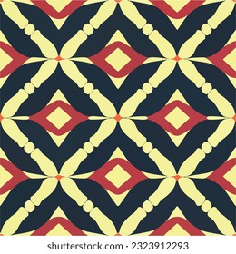 Mesmerizing black and yellow pattern with striking red center. It exudes the essence of Shipibo art with seamless symmetry, reminiscent of Art Deco style.