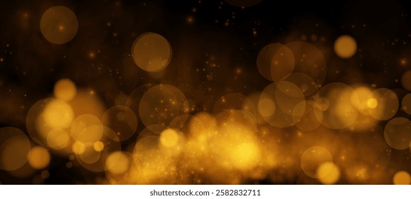 A mesmerizing blend of golden bokeh lights against a deep, dark backdrop, creating a dreamy, elegant, and magical atmosphere. The glowing orbs add warmth, depth, and a touch of luxury to the compositi