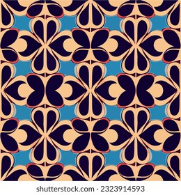Mesmerizing blue and brown art nouveau floor pattern, intricately designed with graceful curves and organic motifs.