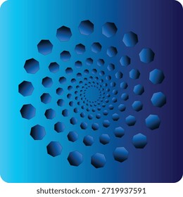 A mesmerizing blue spiral of octagons creates an optical illusion of infinite depth and movement with a smooth