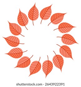 Um arranjo circular hipnotizante de folhas de outono exibindo tons de laranja vibrantes