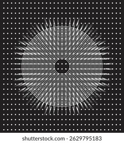 Mesmerizing Circular Moire Pattern with Radial Lines on Dotted Field