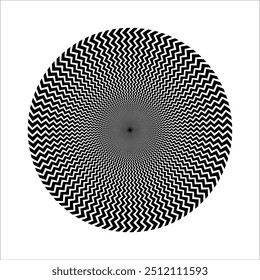  A mesmerizing circular pattern composed of zigzag lines. The optical illusion creates a sense of depth and movement.

