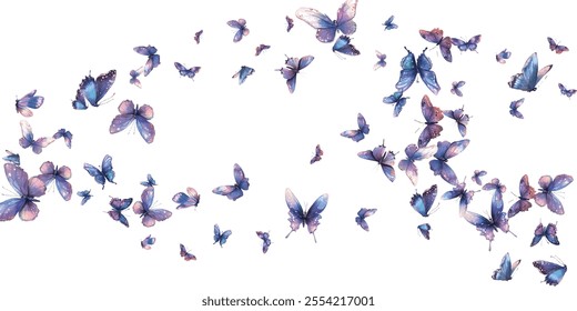 A mesmerizing collection of delicate,  butterflies in shades of blue and purple, ideal for elegant and artistic backgrounds. Perfect for designs that evoke beauty, grace, and tranquility.