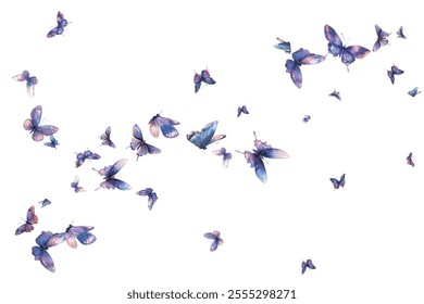 A mesmerizing collection of delicate,  butterflies in shades of blue and purple, ideal for elegant and artistic backgrounds. Perfect for designs that evoke beauty, grace, and tranquility.