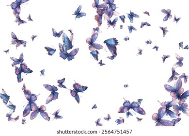 A mesmerizing collection of delicate,  butterflies in shades of blue and purple, ideal for elegant and artistic backgrounds. Perfect for designs that evoke beauty, grace, and tranquility.