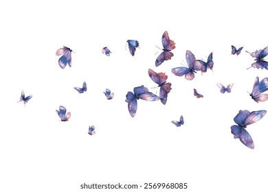 A mesmerizing collection of delicate,  butterflies in shades of blue and purple, ideal for elegant and artistic backgrounds. Perfect for designs that evoke beauty, grace, and tranquility.