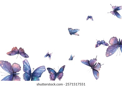 A mesmerizing collection of delicate,  butterflies in shades of blue and purple, ideal for elegant and artistic backgrounds. Perfect for designs that evoke beauty, grace, and tranquility.