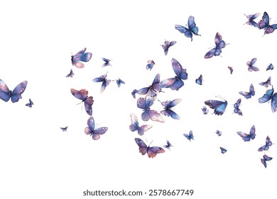 A mesmerizing collection of delicate,  butterflies in shades of blue and purple, ideal for elegant and artistic backgrounds. Perfect for designs that evoke beauty, grace, and tranquility.