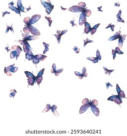 A mesmerizing collection of delicate,  butterflies in shades of blue and purple, ideal for elegant and artistic backgrounds. Perfect for designs that evoke beauty, grace, and tranquility.