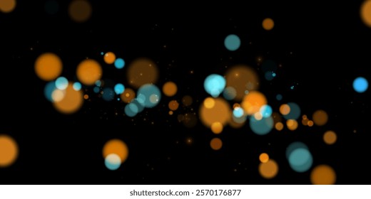 A mesmerizing composition of ethereal blue and golden bokeh lights shimmering on a dark transparent background, evoking a sense of magic, elegance, and festive wonder—perfect for creative projects.