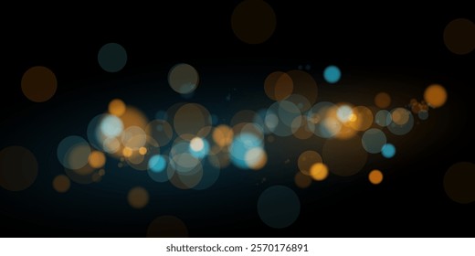 A mesmerizing composition of ethereal blue and golden bokeh lights shimmering on a dark transparent background, evoking a sense of magic, elegance, and festive wonder—perfect for creative projects.