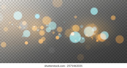 A mesmerizing composition of ethereal blue and golden bokeh lights shimmering on a dark transparent background, evoking a sense of magic, elegance, and festive wonder—perfect for creative projects.	