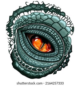 Mesmerizing and Creepy Reptile Eye Close up. Dinosaur, Crocodile, Komodo Dragon, or any other Reptile Species. Original Vector Art Illustration isolated on white
