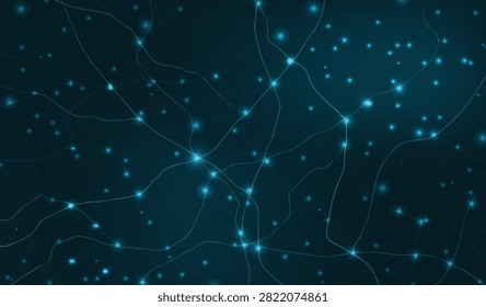 A mesmerizing digital vector illustration showcasing an abstract network of luminous blue connection lines and glowing nodes. The design mimics a complex neural synapse system or a vast cyberspace data transmission grid set against a deep, dark blue background. Shimmering light particles and brilliant intersection points give it a highly technical and sci-fi aesthetic, ideal for projects centered on artificial intelligence, modern telecommunications, biotechnology, and advanced information routing.#DataConnection #NeuralNetwork #TechBackground #BlueNeon #FuturisticDesign #CyberGrid #AbstractVector #ScienceIllustration #DigitalNodes