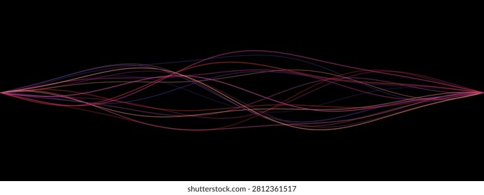 A mesmerizing display of colorful wavy lines forming abstract waveforms on a black backdrop, suitable for digital art.