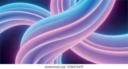 Una fascinante pantalla de tubos de neón entrelazados, mostrando un gradiente de colores y superficies lisas y reflectantes contra un fondo oscuro.