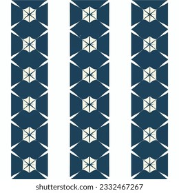 Mesmerizing fabric pattern in blue and white, boasting an art deco influence with geometric shapes and a striking border design.