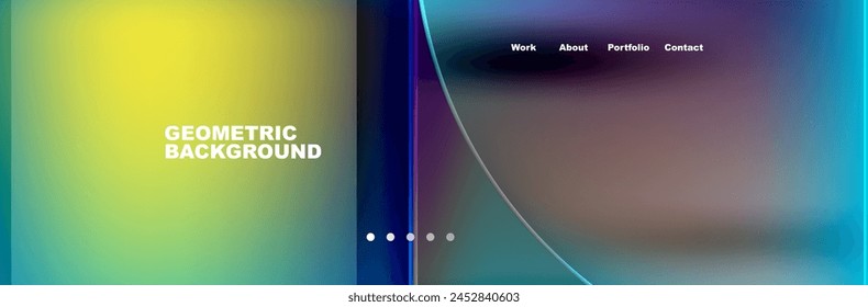 A mesmerizing geometric background featuring a gradient of water, violet, and electric blue. Circles in magenta and yellow create symmetry, resembling a macro photography display device