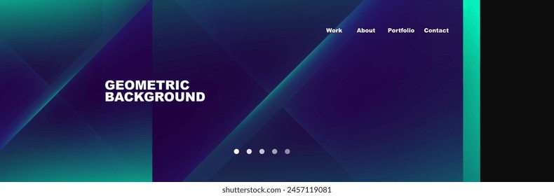 A mesmerizing geometric background featuring a gradient of purple and green hues, with shapes such as rectangles, triangles, circles, and a touch of electric blue for added symmetry
