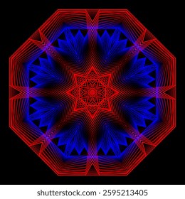 A mesmerizing geometric pattern with a deep 3D effect using red and blue lines. Inspired by chromostereopsis. Ideal for backgrounds, digital art, and modern design projects.